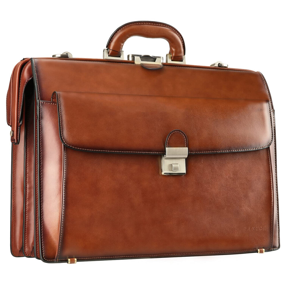 Banuce Vintage Real Leather Briefcase for Men with Lock Professional 15.6 Inch Laptop Attache Case Hard Lawyer Attorney Doctor Bag Business Travel Wor