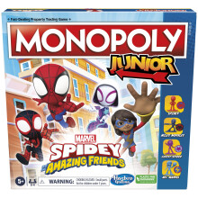 Monopoly Junior: Marvel Spidey and His Amazing Friends Edition, juego de mesa para ni   os mayores de 5 a   os con ilustraciones de la serie animada,