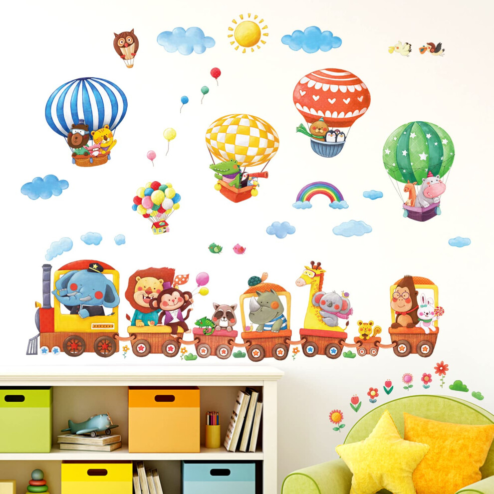 Da-1406 Animal Train And Hot Air Balloons Kids Wall Stickers Wall Decals Peel And Stick Removable Wall Stickers For Kids Nursery Bedroom Livi Decowall