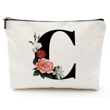 Personalized Initial Makeup Bag for Women Letter C Cosmetic Bag Toiletry Pouch A-Z Letters Make up Bag Monogrammed Toiletry Bag Birthday Gifts for W