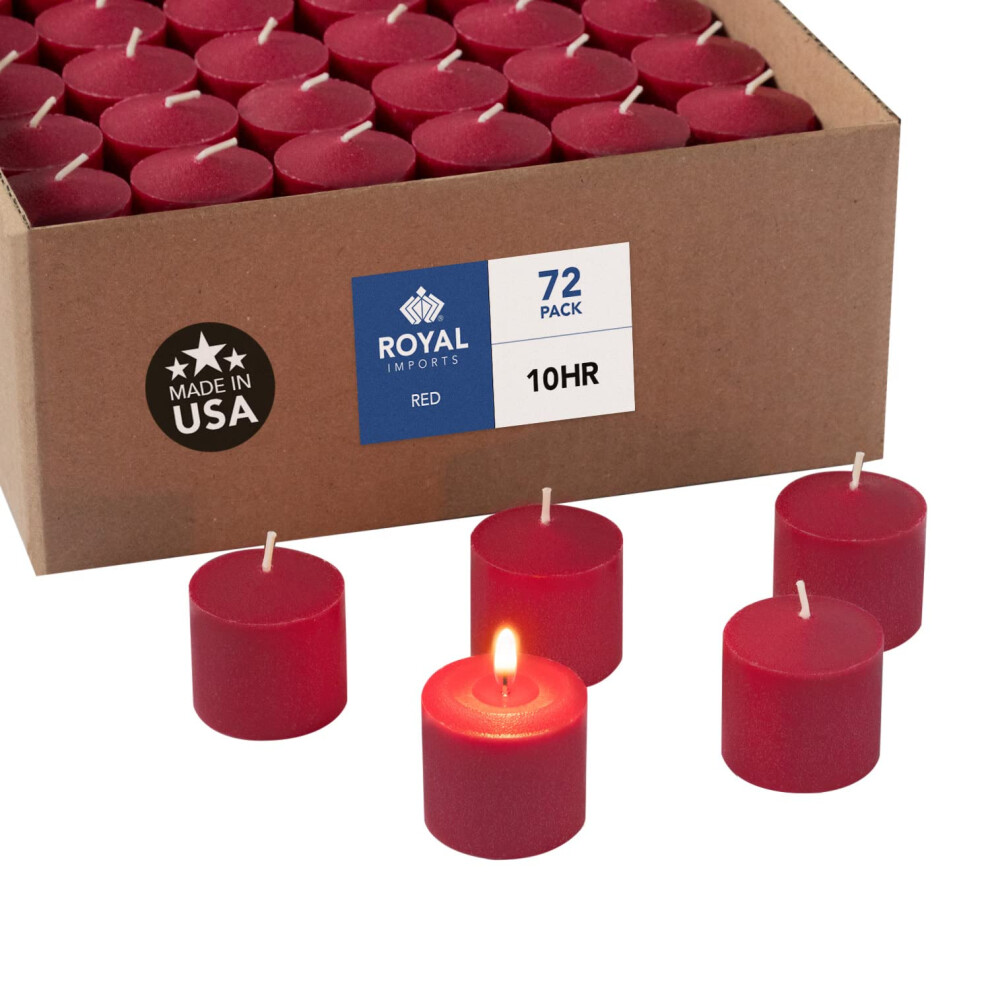 Royal Imports Votive Candle  Unscented Red Premium Dripless Wax  Box of 72  for Wedding  Birthday  Holiday  Christmas  Party & Home Decoration (10 Hou
