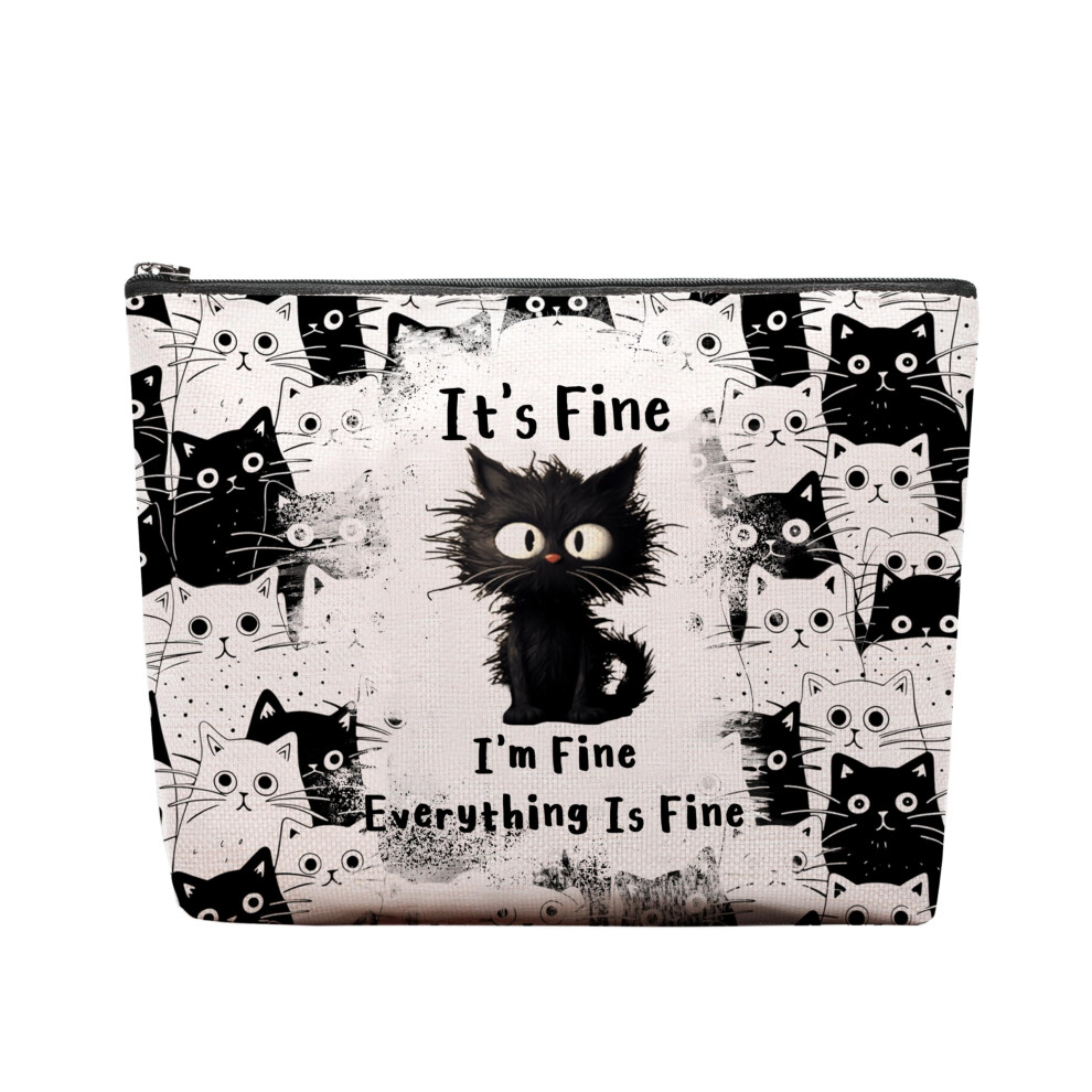 Ceasqvaa Trousse De Maquillage Pour Chat Noir Pour Femme, Cadeau Pour Amoureux Des Chats, Sac Pour Chat Tout Va Bien, Cadeau D'anniversaire Pour Maman-image