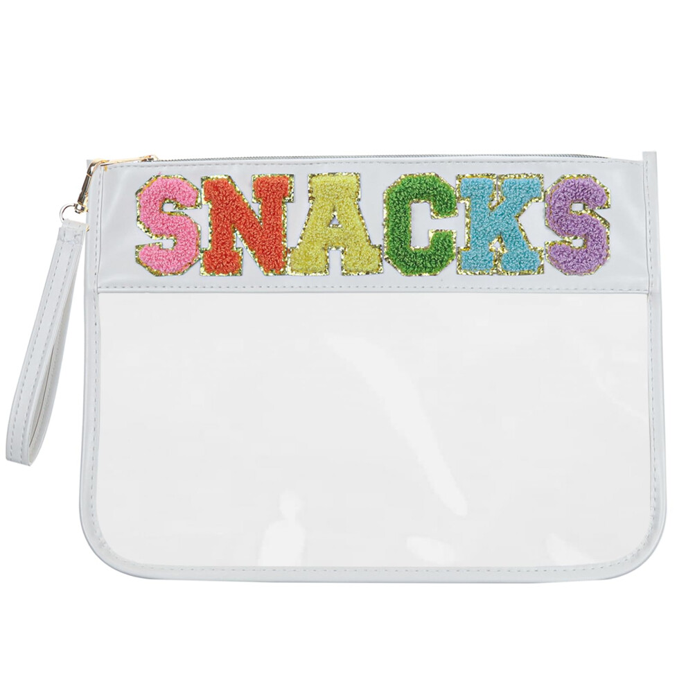 Siwara Snack Bags Clear Pouch Travel Makeup Bag Chenille Letter Bags For Zipper Pouch Clear Cosmetic Bag Clear Tote Bag Makeup Travel Bag For Women (W
