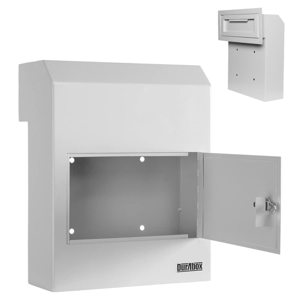 Durabox Through-The-Door Locking Drop Box D500 Heavy Duty Steel Mailbox For Depositing Mail Keys Rent Payments Checks - Door Mail Slot With Rear A