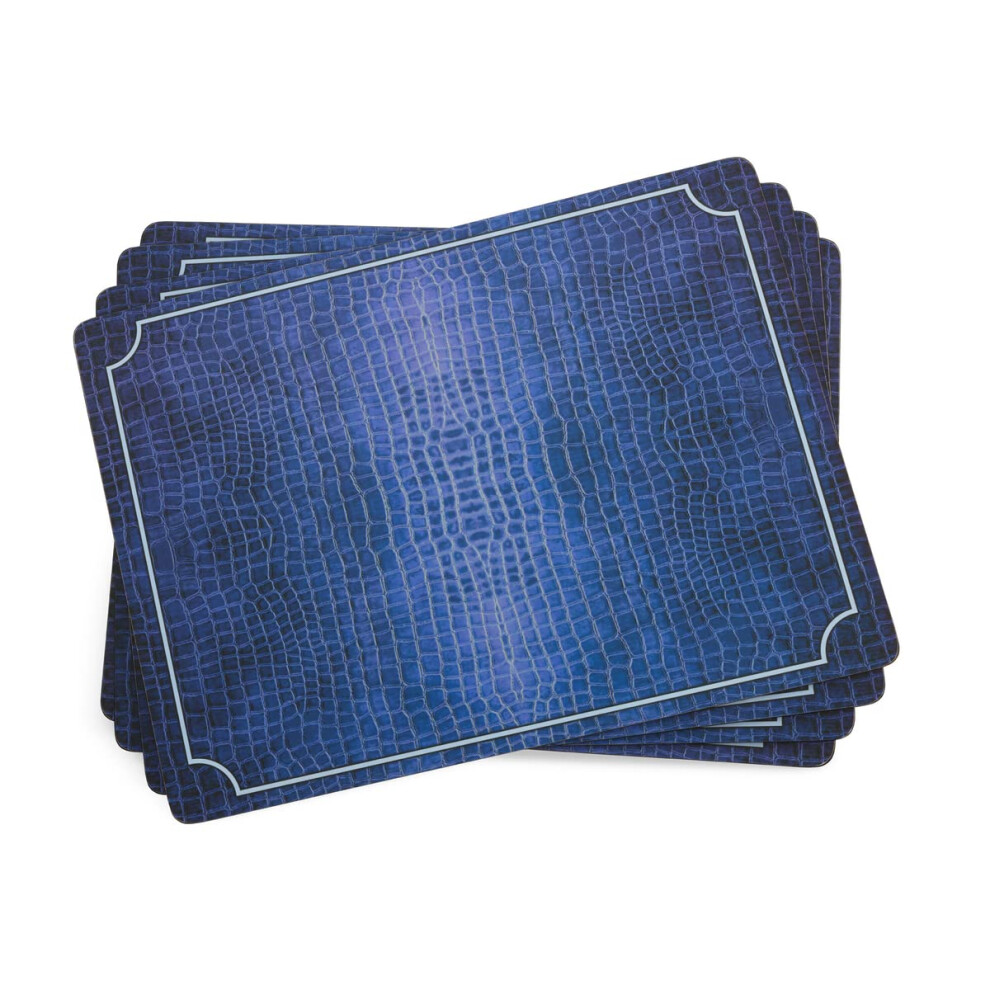 Pimpernel Blue Croc Leather Collection Placemats | Set of 4 | Heat Resistant Mats | Cork-Backed Board | Hard Placemat Set for Dining Table | Measures