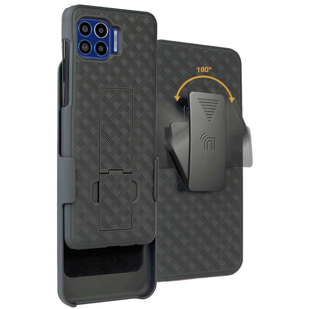 Case With Clip For Moto One 5G Nakedcellphone [ Tread] Kickstand Cover With [Rotating/Ratchet] Belt Hip Holster Combo For Motorola Moto One 5G P Black 795777874878