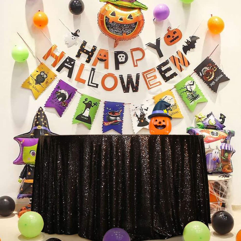 Eternal Beauty Halloween Tablecloth Black Sequin Tablecloth- Halloween Sparkly Sequin Overlay for Wedding Party/Dessert Table/Christmas Decoration(108