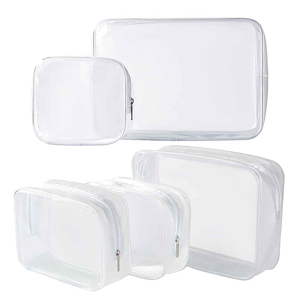 Homtable White 5 Pack Clear Plastic Zippered Toiletry Carry Pouch Tsa Approved Toiletry Bag Portable Cosmetic Makeup Bag For Vacation Bathroom And Organizing (
