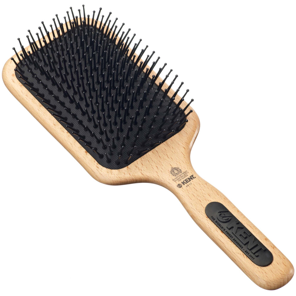Kent PF17 Large Cushion Paddle Brush  Taming Fine Pins Hair - Detangling Long  Thick  Curly Hair  Scalp Massager  Growth Stimulator. Wet or Dry Use. M