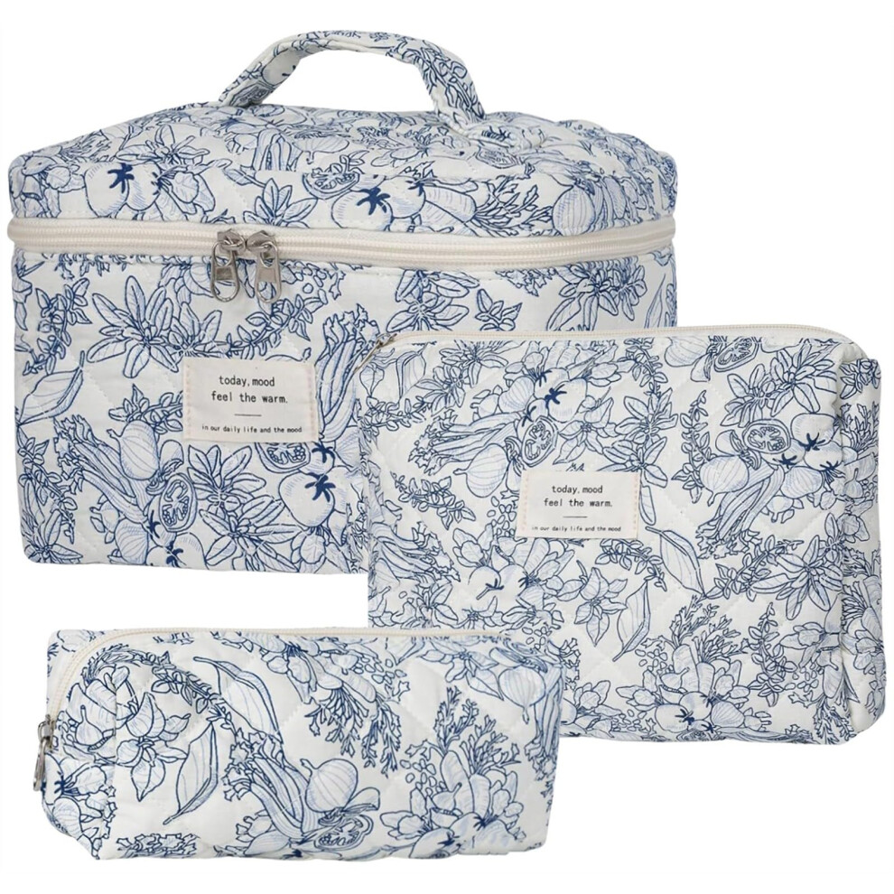 Dkieuyu Lot De 3 Trousses De Maquillage Matelass?Es En Coton Motif Floral-image