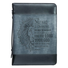 Christian Art Gifts Classic Faux Leather Bible Cover for Men and Women: Be Strong and Courageous - Joshua 1:9 Inspirational Bible Verse with Lion  Gra