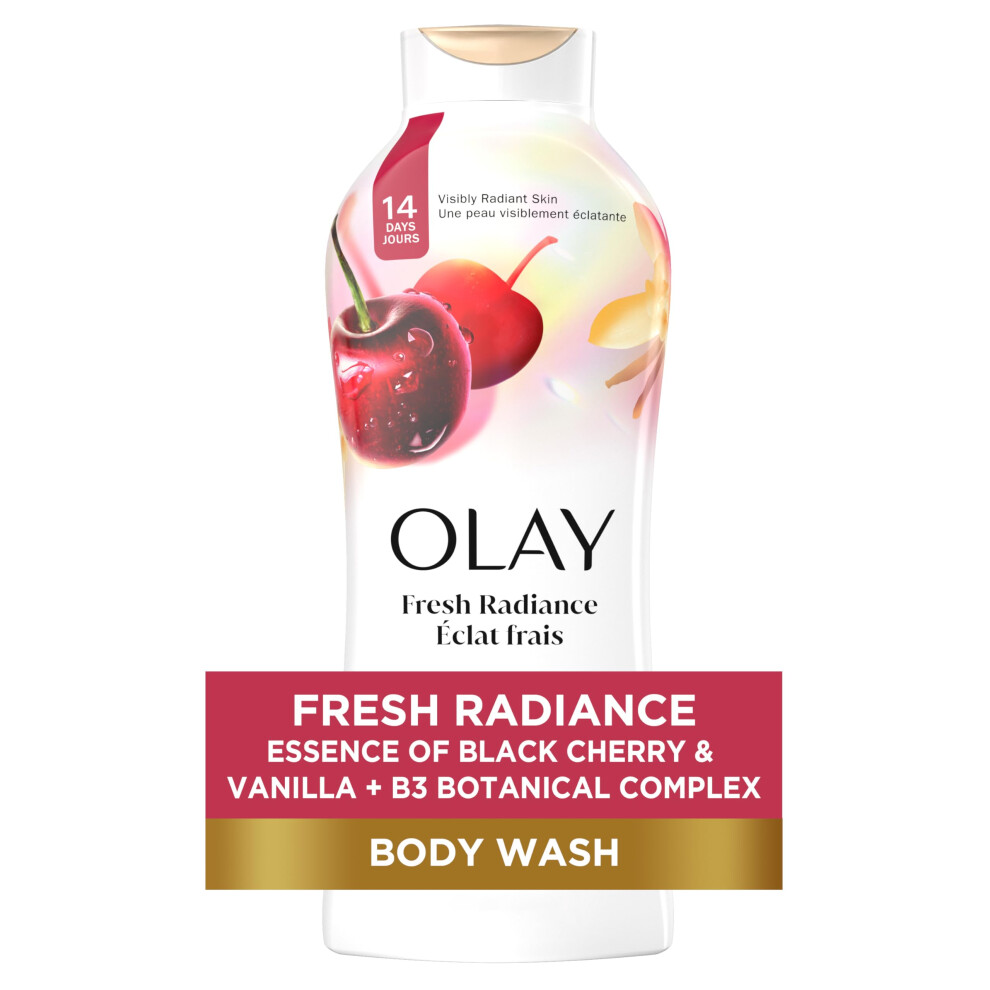 Olay Fresh Radiance Body Wash for Women with Antioxidant Pomegranate Extract  Vitamin B3 Complex  Designed for All Skin Types  Black Cherry & Vanilla