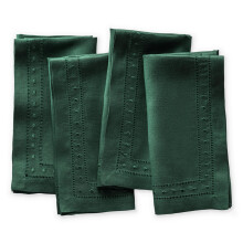 Linnen servetten Set van 4-100% puur linnen bosgroen geborduurde dinerservetten 18 x 18 inch - Klassieke ajoursteek stoffen servetten wasbaar voor de