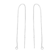 4pcs Adabele Authentic 925 Silver Silver Daity 2 pouces Fixes d'oreille Tirez a travers une bague ouverte a filet a longue chane filetee pour le