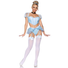 4 PC Glass Slipper Askepot inkluderer udbenet kæreste afgrøde top med organza ærmer strømpebukser med skimmer ren nederdel bånd choker og matchen