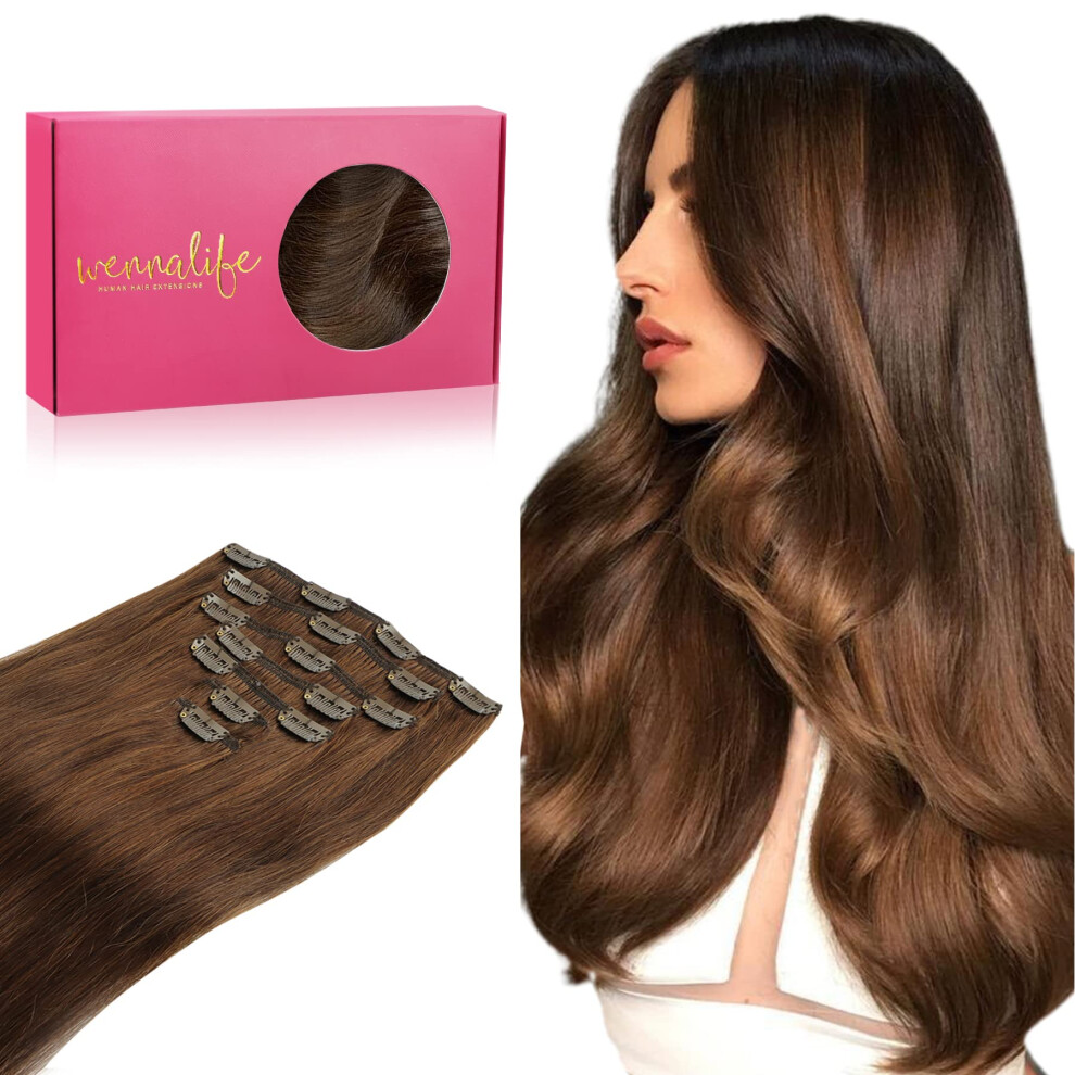 Wennalife Unisex Brown Clip In Human Hair Extensions 16 Inch 120G 7Pcs Chocolate Hair Extensions Clip In Human Hair Remy Clip In Hair Extensions Real Human