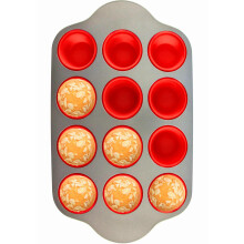 Boxiki Kitchen Non-stick 12-kops siliconen muffinvorm met stalen frame - BPA-vrij, niet-giftig anti-warp Duurzaam en gemakkelijk te knallen siliconen