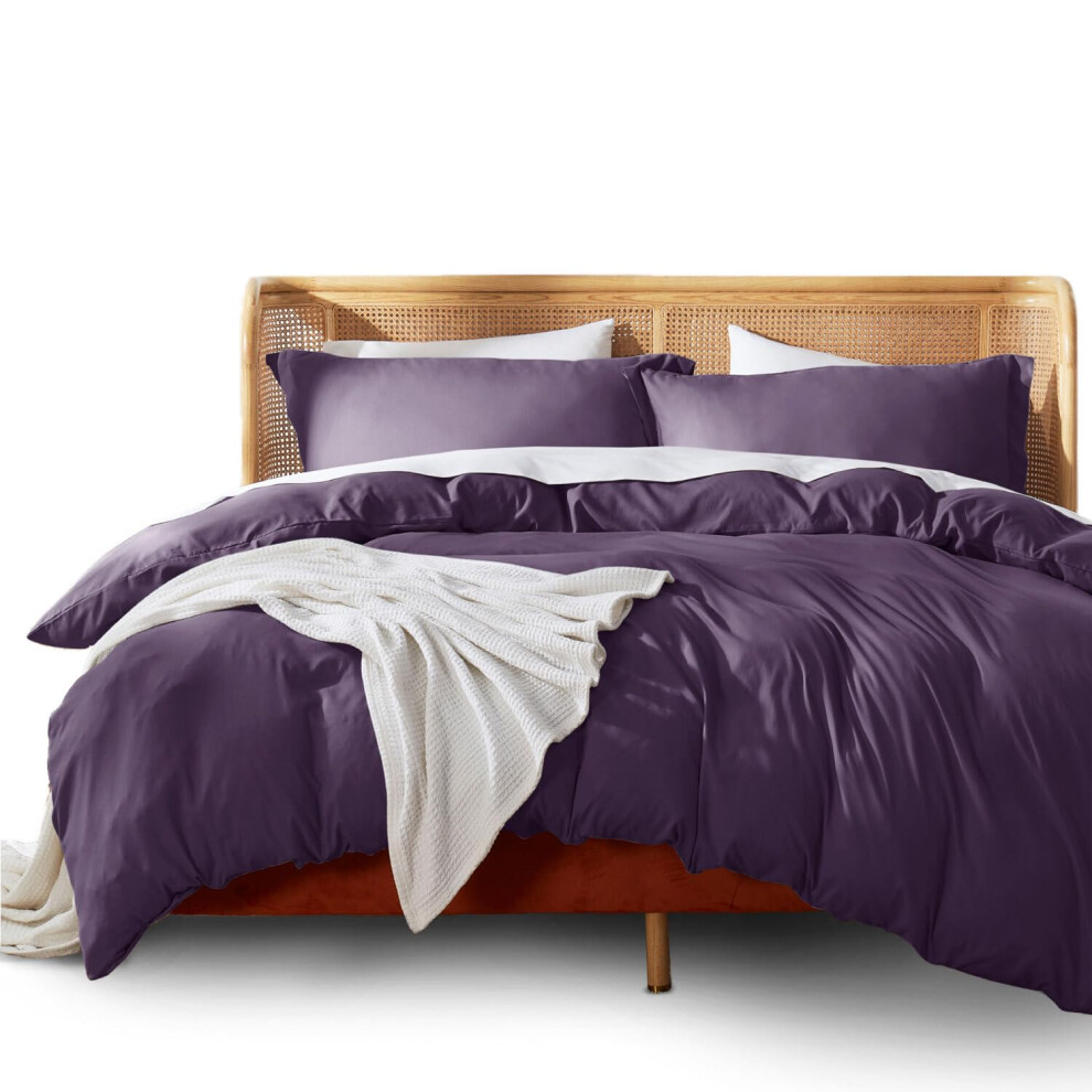 Parure de lit Queen Size violette Nestl California - Housse de couette double brossée douce pour lit King Size 3 pièces avec fermeture à boutons.
