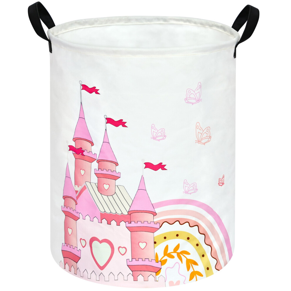 MAIZMZ Panier    linge pliable en toile pour enfants Motif ch  teau rose