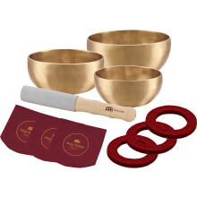 Set di ciotole tibetane in bronzo da 3 pezzi con martello, anelli in feltro e coperture, serie universale - PRODOTTO IN INDIA - Per meditazione,