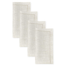 D'Moksha Homes Linen Dinner Napkins 20 x 20 Inch - 100% Pure Linen Light Natural Napkins Set of 4 - Classic Hemstitch - Washable Light Natural Cloth