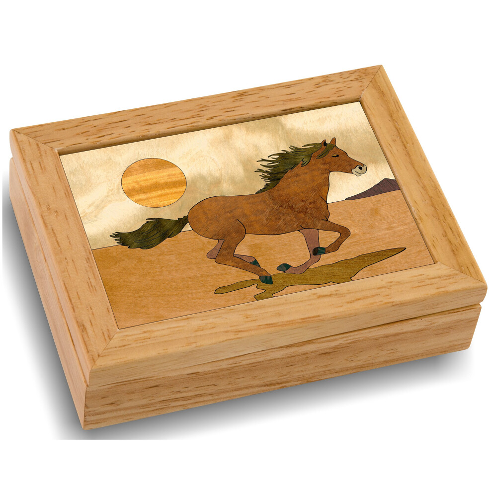 Marqart Schmuckkastchen Und Geschenk Aus Holz Mit Pferdemotiv ? Handgefertigt In Den Usa ? Unubertroffene Qualitat ? Einzigartig, Keine Zwei Sind-image