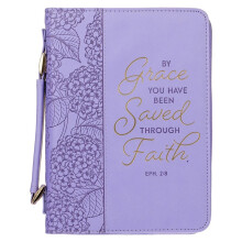 Copertina per Bibbia in similpelle per donna, idea regalo d'arte cristiana: Per grazia sei stato salvato - Efesini 2:8 Versetto biblico ispirator