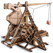 YAQUMW De MINI Contragewicht Trebuchet met wiel Europa Middeleeuwse belegeringswagen Katapult Wapens DIY 3D Houten puzzels Mechanische modelbouwpakke