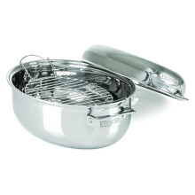 Viking Culinary 3-Ply Stainless Steel Oval Roasting Pan  8.5 Quart  Includes Metal Induction Lid & Rack  Dishwasher  Oven Safe  Works on All Cooktops