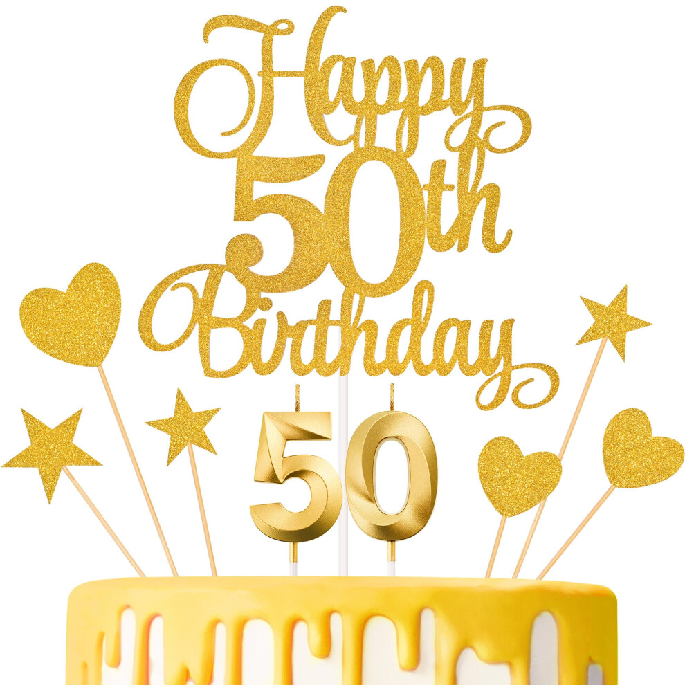 Lecferrarc 50Th Birthday Cake Decorations 50Th Birthday Candles Cake Numeral Candles And Glitter Happy 50Th Birthday Cake Toppers Set For Birthday Pa