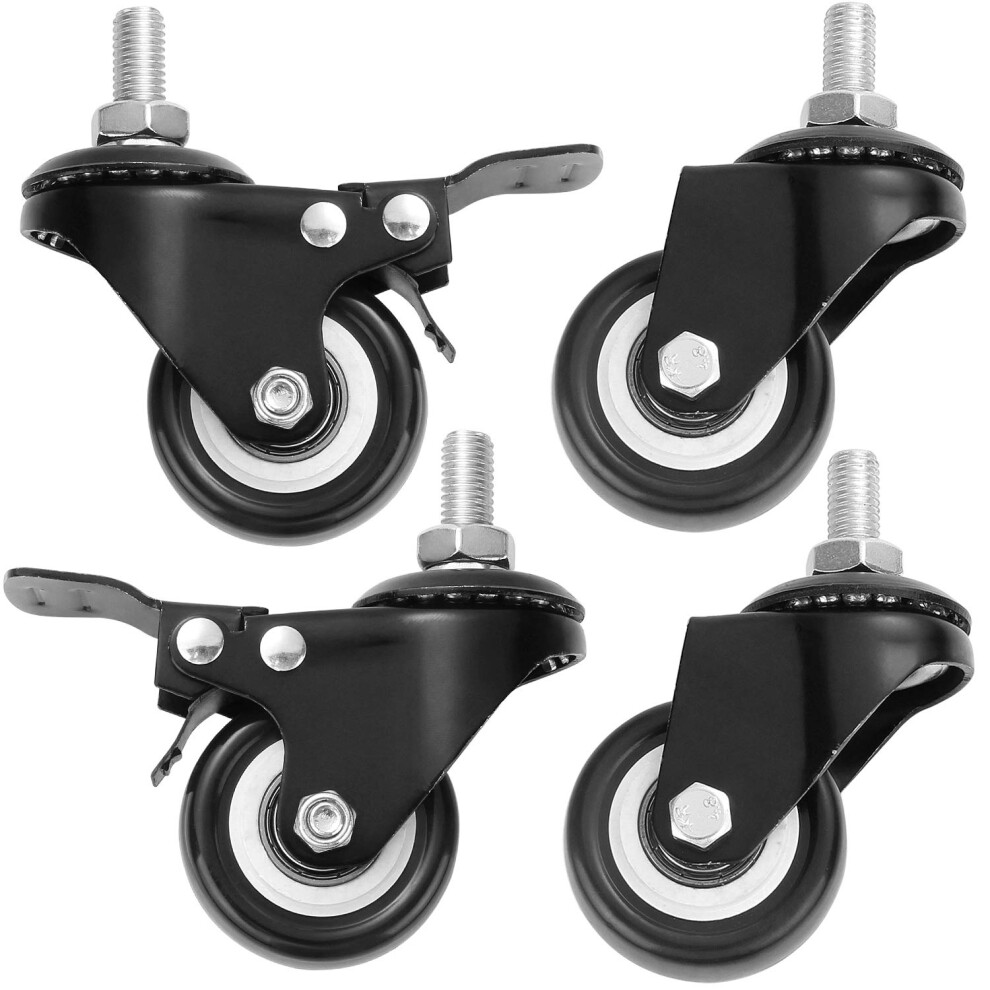 4 Pack Of 2 Inch Stem Casters Abuff M10 Heavy Duty Swivel Casters Loading 440 Lbs (2 With Brakes & 2 Without) For Shopping Carts Hand Trolley Tools 663585691652