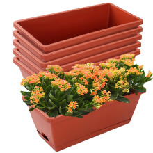 CHUKEMAOYI Window Box Planter 7 Pack Plastic Vegetable Flower Planters Boxes 17 Inches Rectangular Flower Pots with Saucers for Indoor Outdoor Garden
