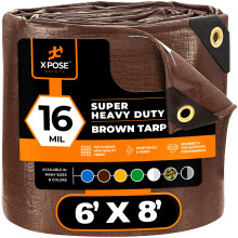 6' x 8' Super Heavy Duty 16 Mil Brown Poly Tarp-verdrag - tjockt vattenttt UV-bestndig riv- och rivsker presenning med genomfringar och frs