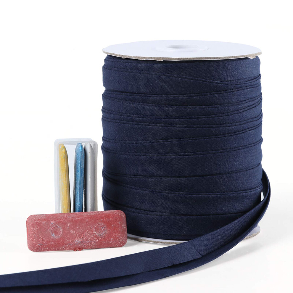 Schuine Band Dubbel Gevouwen 12 Inch Dubbele Gevouwen Schuine Band 55 Yards (Marineblauw) En 4 Stuks Naaistof Krijt Voor Knutselen Naaien Naaien Hemmi-image
