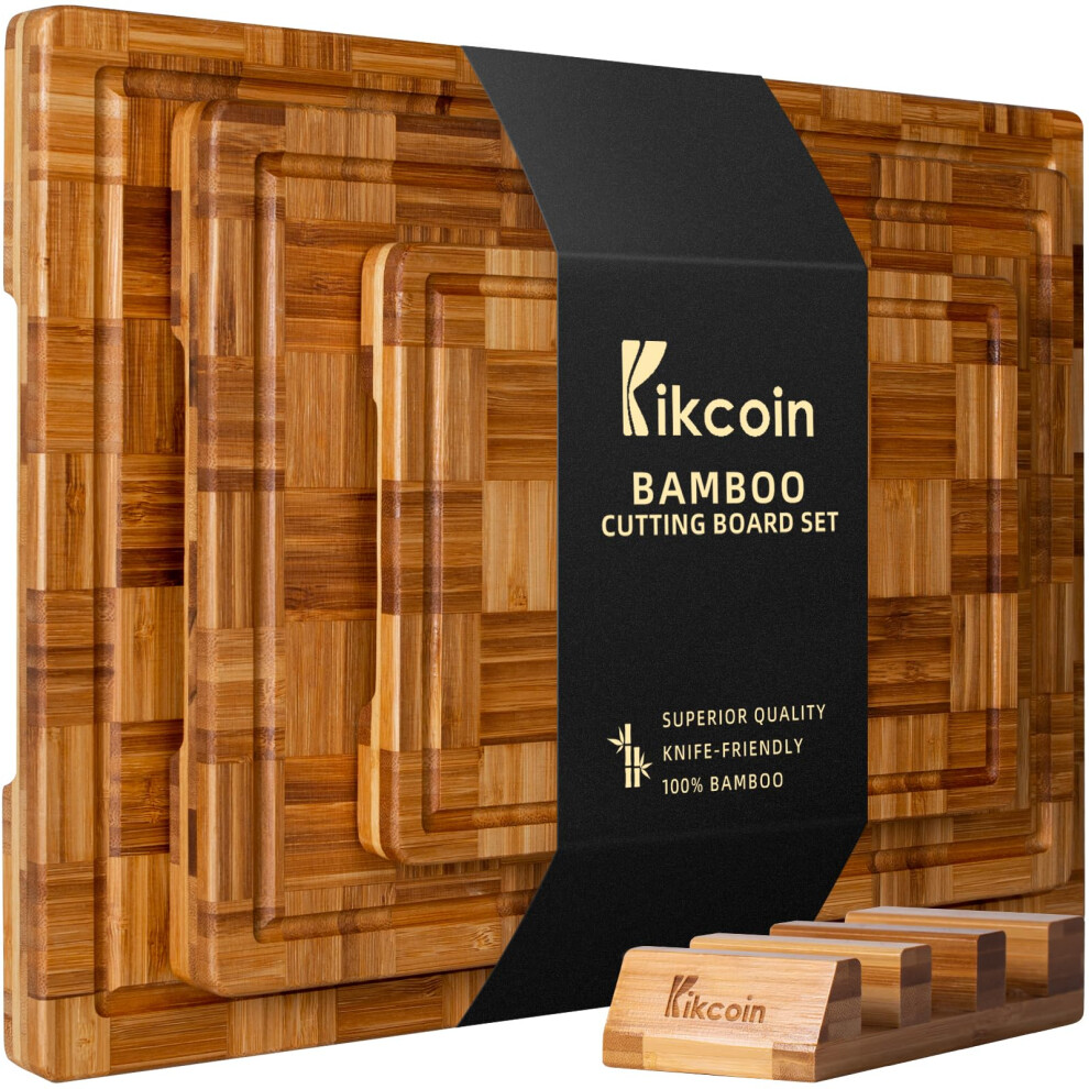 Kikcoin Grain Extra Large Bamboo Cutting Boards (Set Of 3) Chopping Boards With Juice Groove Bamboo Wood Cutting Board Set Butcher Block For Kitchen End Ser