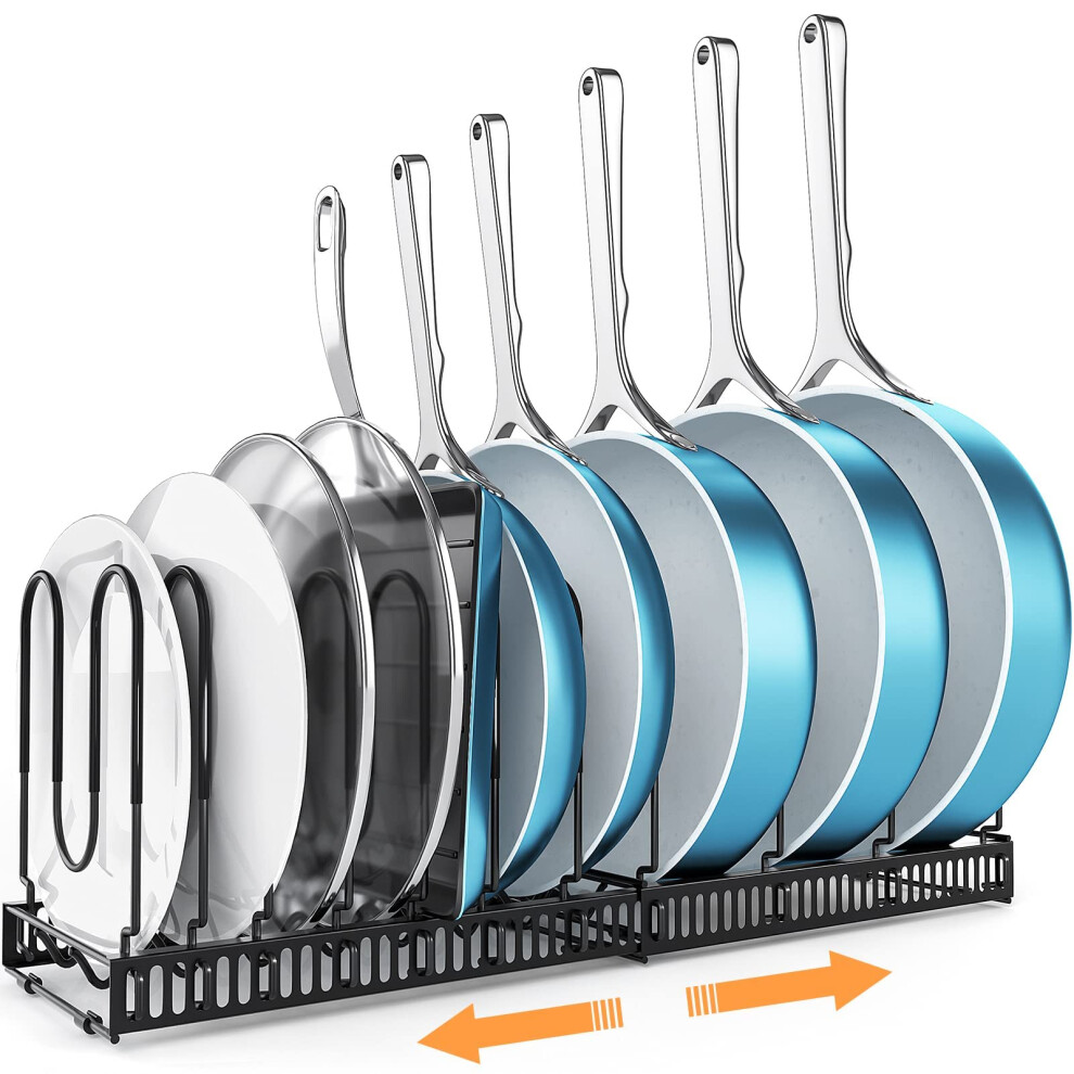 ORDORA Pots and Pans Organizer: Rack for Cabinet Expandable Cutting Board Pot Lid Organizer Holder with 10 Adjustable Dividers for Kitchen Cabinet Or