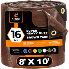 8' x 10' Super Heavy Duty 16 Mil Brown Poly Tarp-verdrag - tjockt vattenttt UV-bestndigt riv- och rivsker presenning med genomfringar och f