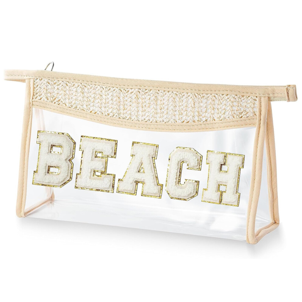 Trousse de maquillage transparente style bohème avec motif plage, trousse de toilette de voyage transparente, sac à collations étanche, sac à fer