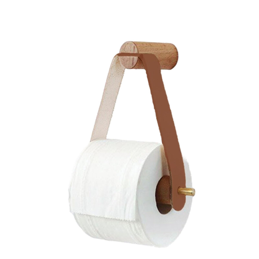 Porta Carta Igienica Da Parete In Legno E Pelle, Porta Rotolo Di Carta Igienica Rustico, Accessori Da Bagno Eleganti E Naturali A Parete Con Vite-image