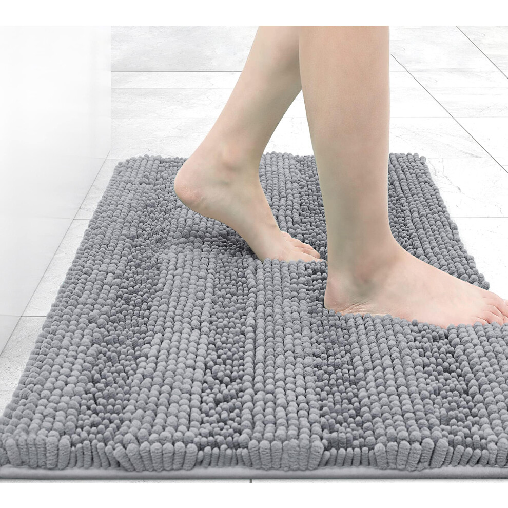 Grandaily Chenille Striped Bathroom Rugs 24x16  Extra Thick and Absorbent Bath Rugs  Non-Slip Soft Plush Shaggy Bath Carpet  Machine Wash Dry  Bath Ma-image-OPC-PFSTFGG-NEW