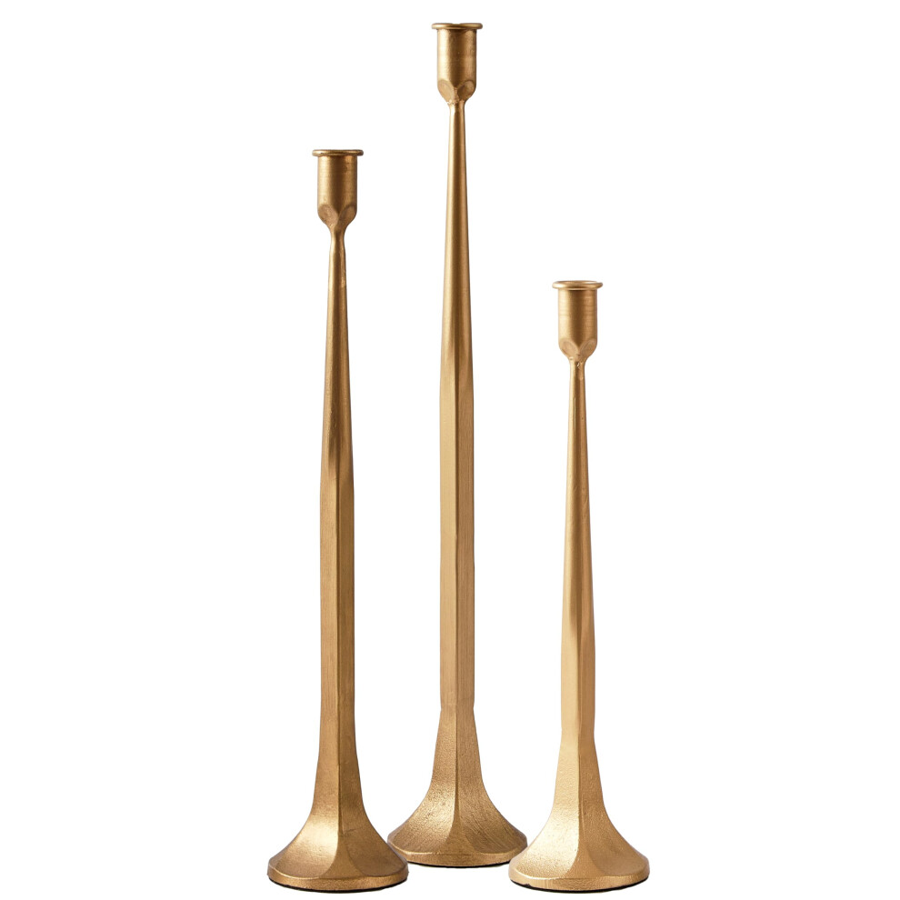 Lot de 3 bougeoirs coniques en fer Denique noirs, 49,5 cm x 43,5 cm x 36,5 cm, pour d  coration de table de mariage ou de maison (dor  ).