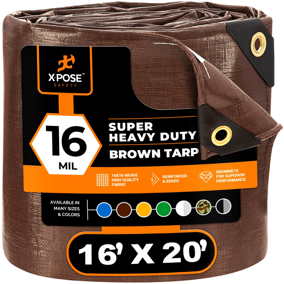 16' X 20' Super Heavy Duty 16 Mil Brown Poly Tarp Cover - Thick Waterproof Uv Resistant Rip And Tear Proof Tarpaulin With Grommets And Reinforced Ed 743541454542