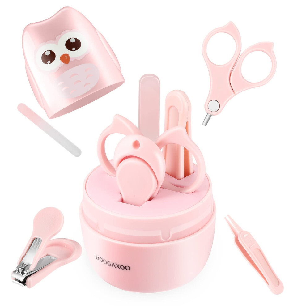 Baby Nail Clippers 4-In-1 Safe Baby Nail Kit With Cute Case Nail Clipper Scissors Tweezers Baby Nail File Set For Newborn Infant Toddl Pink Doogaxoo