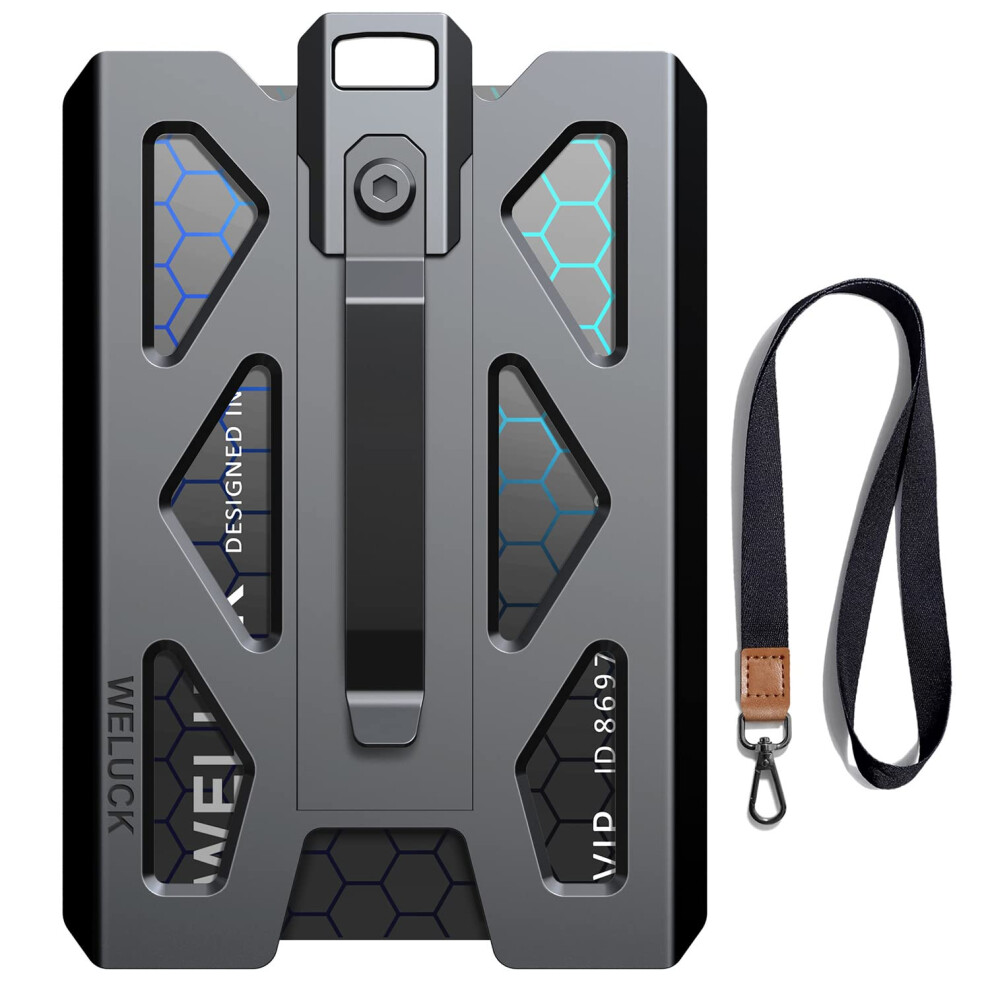 Weluck Badge Holder Durable Aluminum Id Card Holder Wallet By 4 Cards/Id Badges Holder With Lanyard And Metal Clip For Business Office Work Police