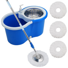 Mop and Bucket Set 360 Spin Mop and Bucket with Wringer Set and 3 Microfiber Mop Refills Stainless Steel 61'' Extended Handle Spinning Mop Bucket Sy
