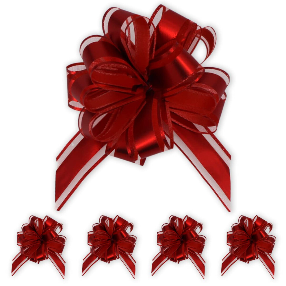 Insta Bows, 5 Fiocchi In Organza Rossi Grandi, Per Confezioni Regalo Di Natale E Compleanni, Ogni Fiocco Misura 12,7 Cm Di Larghezza E 1 Tiro, Per Fare Un Grande Fiocco Per Regalo-image