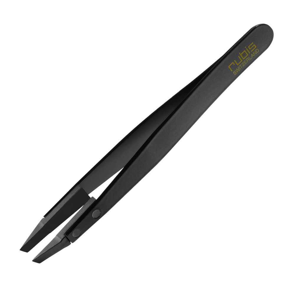 Rubis Black Classic Techno Stainless Steel Tweezers For Precise Eyebrows And Hair Removal Slanted Polymer Tips 1Ks104 Switzerland Swiss Made W