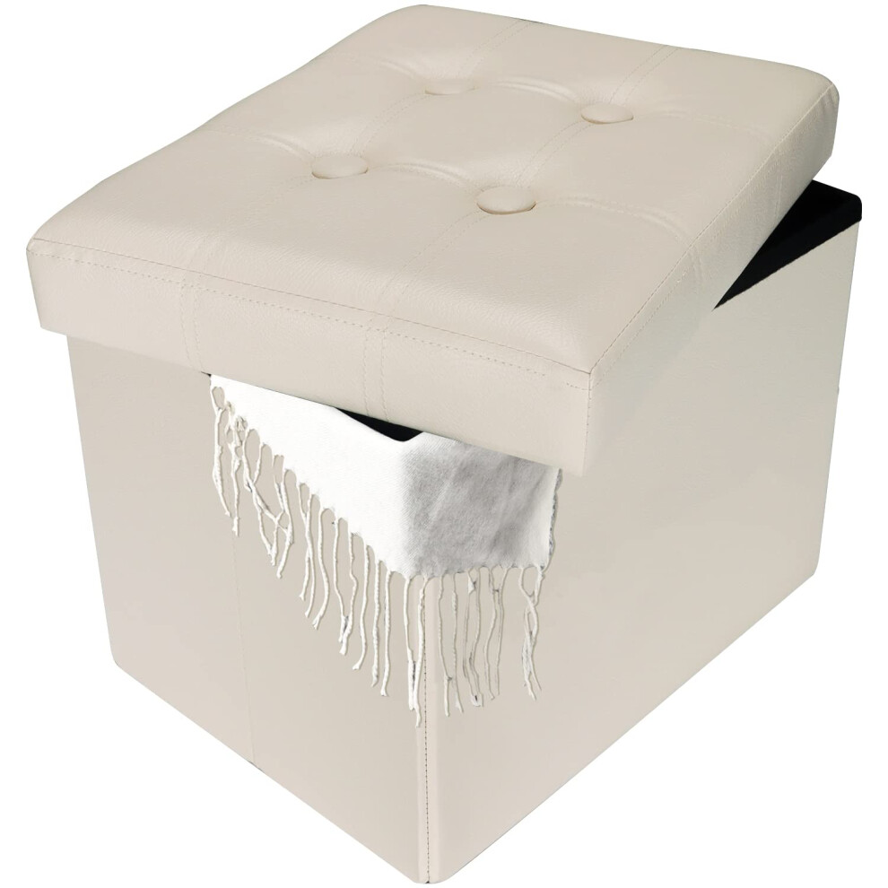 Bsketa Pouf de rangement pliable avec assise rembourr   e en mousse    paisse, petit banc de rangement en cuir, repose-pieds pour salon, table basse