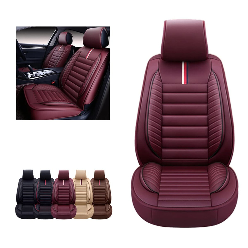 Oasis Auto Car Seat Covers Accessories 2 Piece Front Premium Nappa Leather Cushion Protector Universal Fit For Most Cars Suv Pick-Up Truck Automotive 795152492406