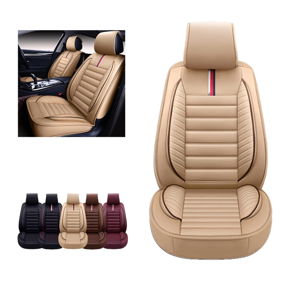 Oasis Auto Car Seat Covers Accessories 2 Piece Front Premium Nappa Leather Cushion Protector Universal Fit For Most Cars Suv Pick-Up Truck Automotive 795152493403